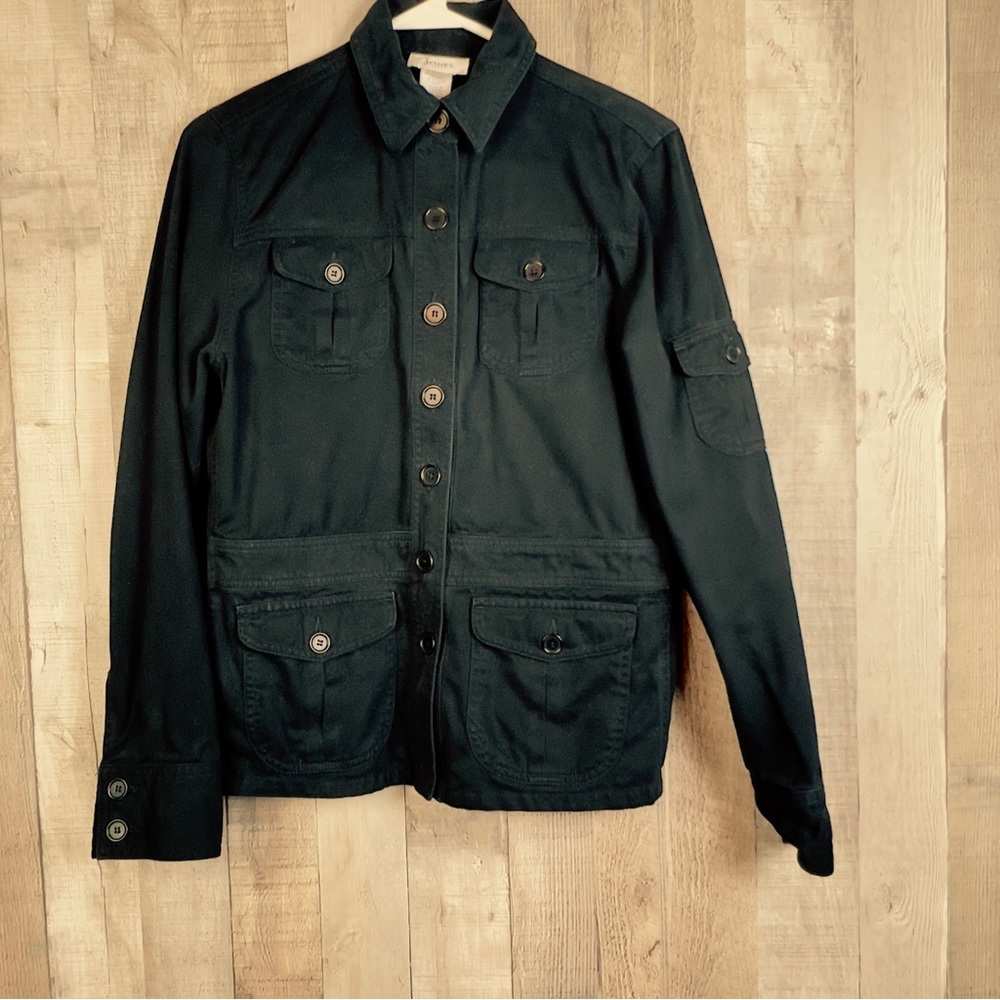 Jones Sport Jacket Size Small Button Front Black Denim With Button Pocke…